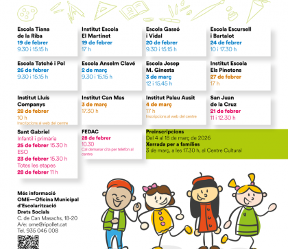 Calendari portes obertes dels centres escolars públics i concertats de Ripollet