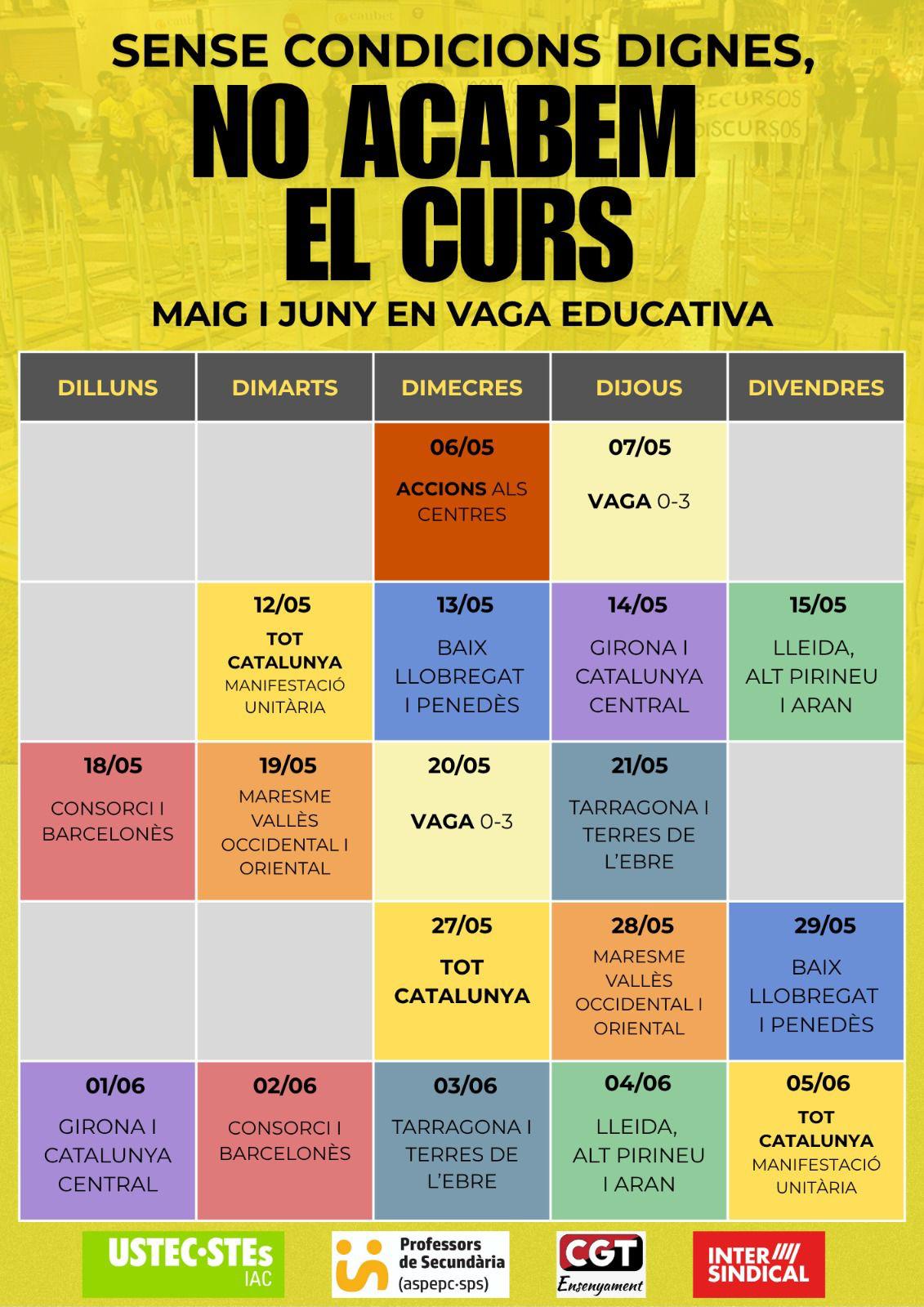 Calendari de mobilitzacions del sector educatiu fins a finals de curs